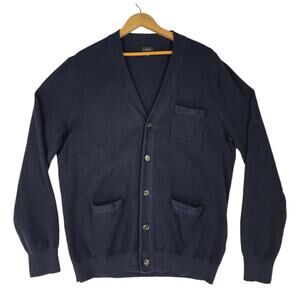 J Crew Cardigan Sweater XL Women Navy Blue Button Pockets Grandpa Style